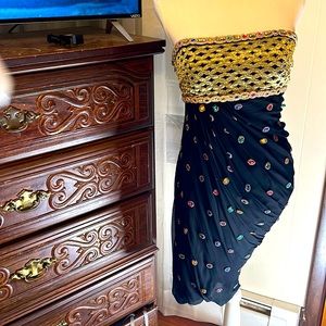 David Fielden Black and Jeweled short Evening Dress. Size 8.